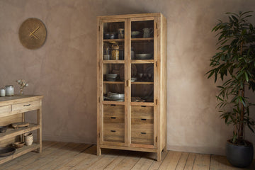 Artha Mango Wood & Glass Tall Cabinet - Natural