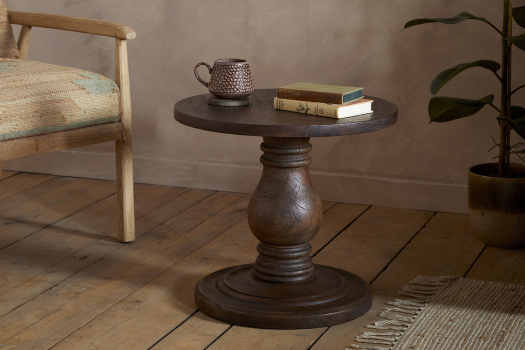Laya Carved Wood Side Table Chocolate Brown