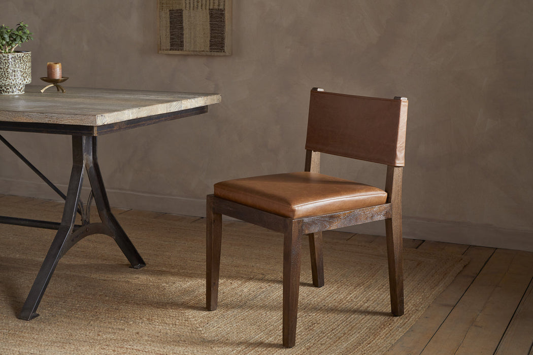 Kusa Mango Wood Leather Dining Chair Aged Tan