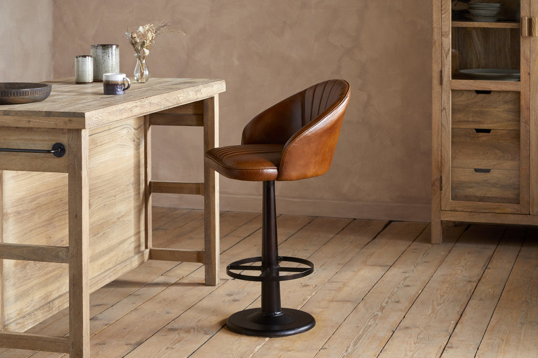 Lal Leather Swivel Counter Chair Aged Tan