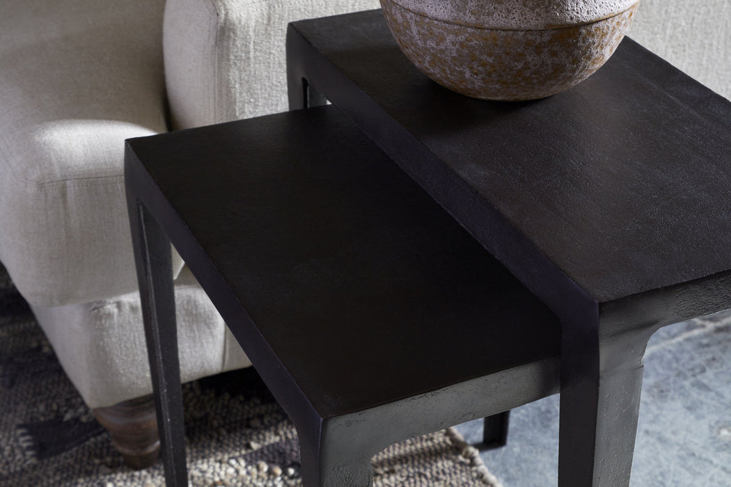 Jagan Cast Metal Nesting Side Tables - Aged Black - Set of 2