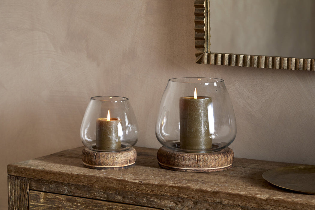 Ika Mango Wood Recycled Glass Lantern Natural Clear