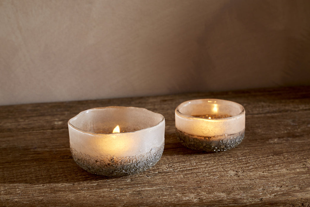 Riyara Recycled Glass Tealights Silver Sparkle Set Of 2