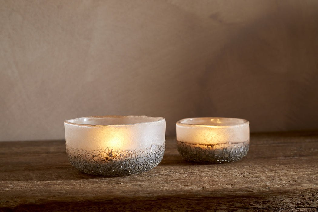 Riyara Recycled Glass Tealights Silver Sparkle Set Of 2