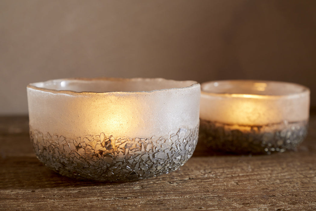 Riyara Recycled Glass Tealights Silver Sparkle Set Of 2