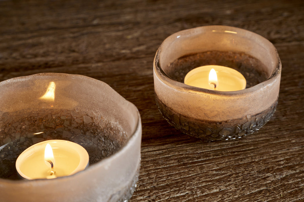 Riyara Recycled Glass Tealights Silver Sparkle Set Of 2