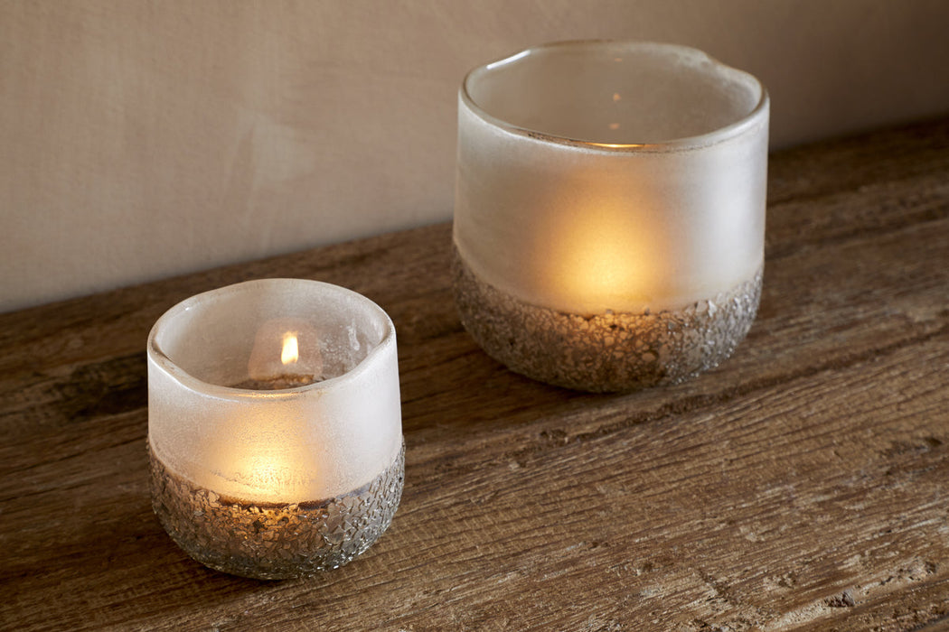 Riyara Recycled Glass Tealight Holder Silver Sparkle