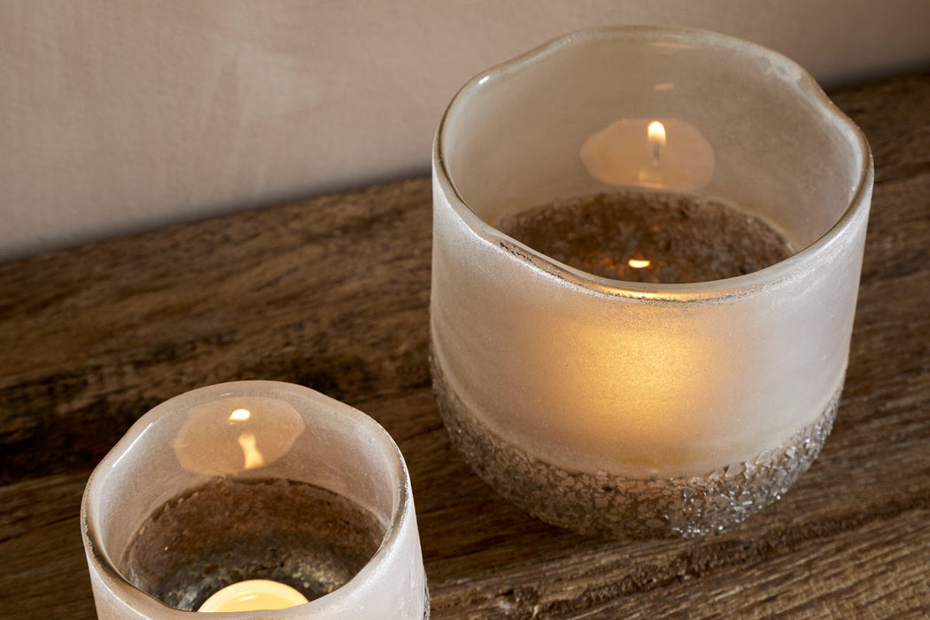 Riyara Recycled Glass Tealight Holder Silver Sparkle