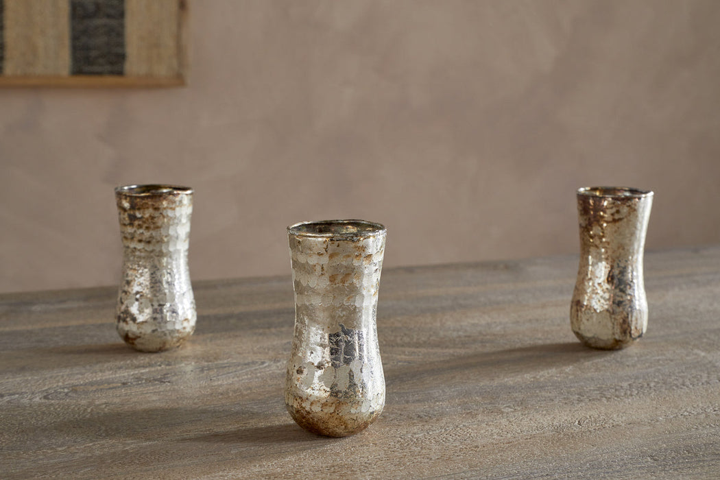 Rumi Recycled Glass Mini Vases - Silver Rust - Set of 3