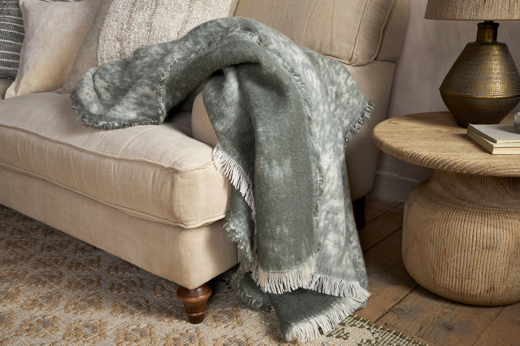 Kambali Distressed Wool Jacquard Throw Moss