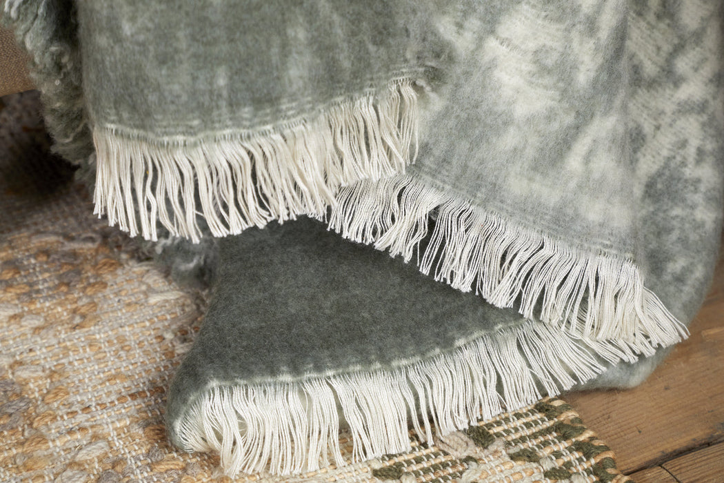 Kambali Distressed Wool Jacquard Throw Moss