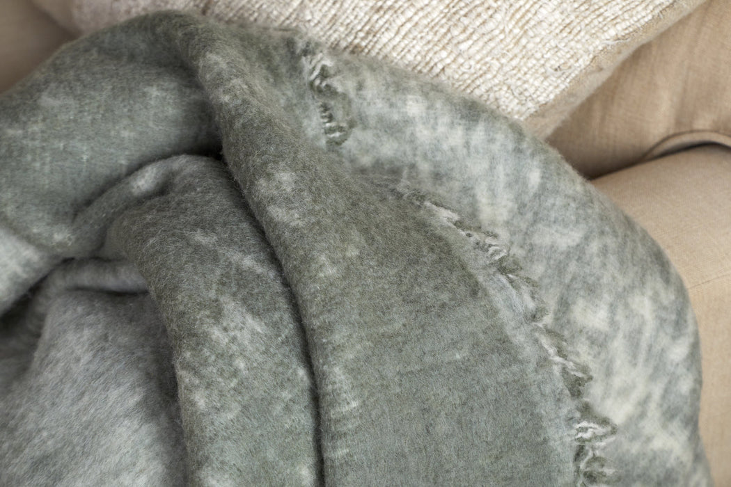 Kambali Distressed Wool Jacquard Throw Moss
