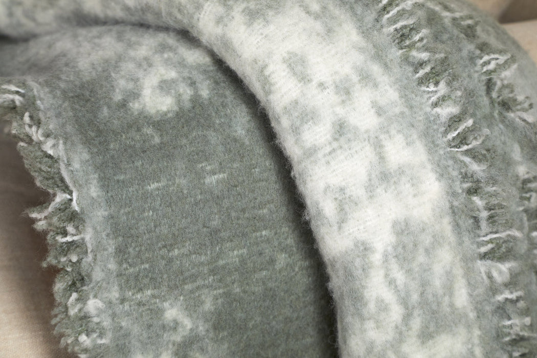 Kambali Distressed Wool Jacquard Throw Moss