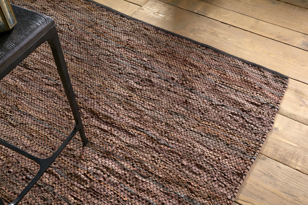 Ele Handwoven Recycled Leather Rug - Tan