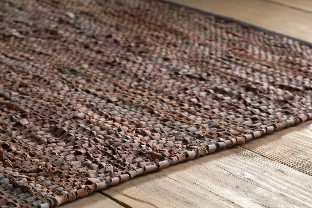 Ele Handwoven Recycled Leather Rug - Tan