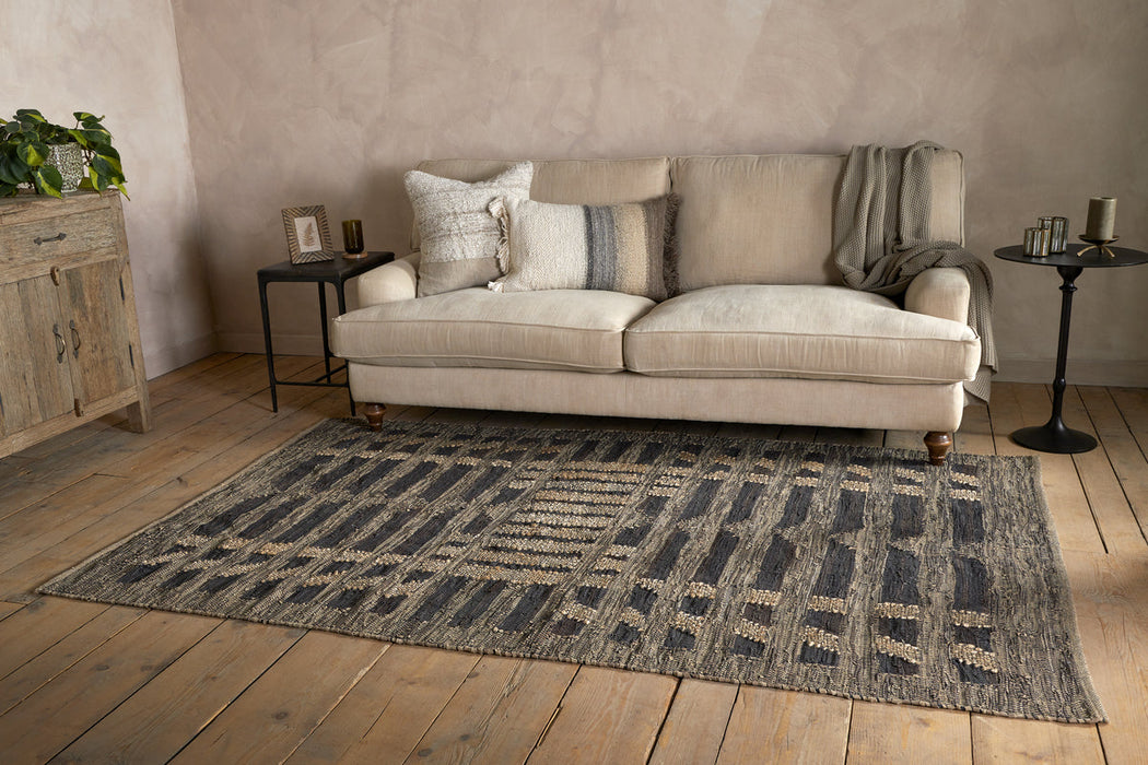 Nadiki Recycled Leather Rug Black Natural