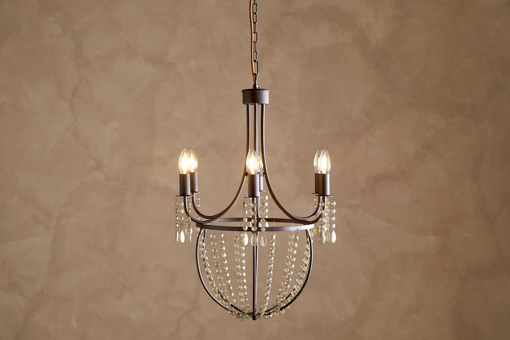 Naavia Rustic Iron Crystal Chandelier Rust