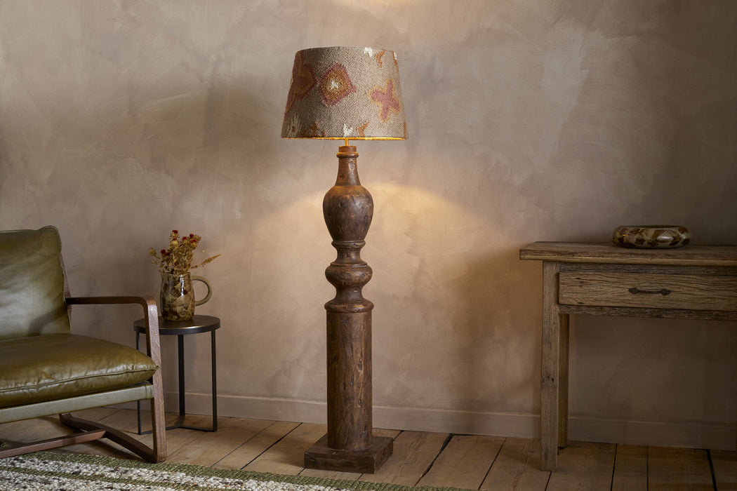 Naya Carved Wood Floor Lamp Chocolate Brown