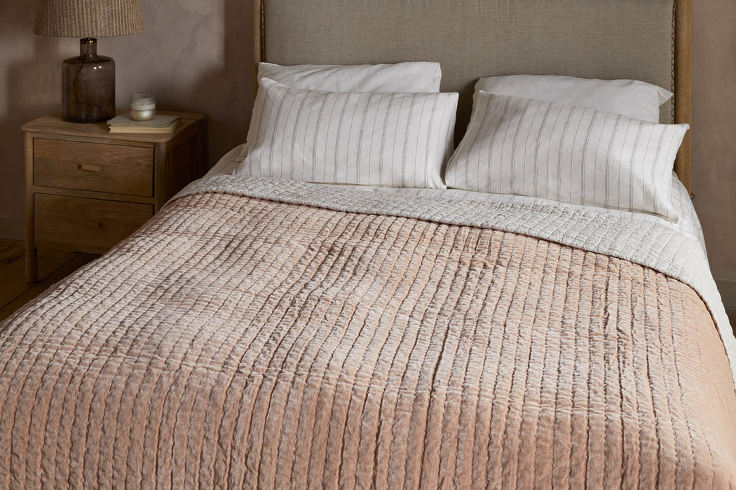 Nidra Velvet Linen Bed Quilt Dusty Pink 220 X 240Cm