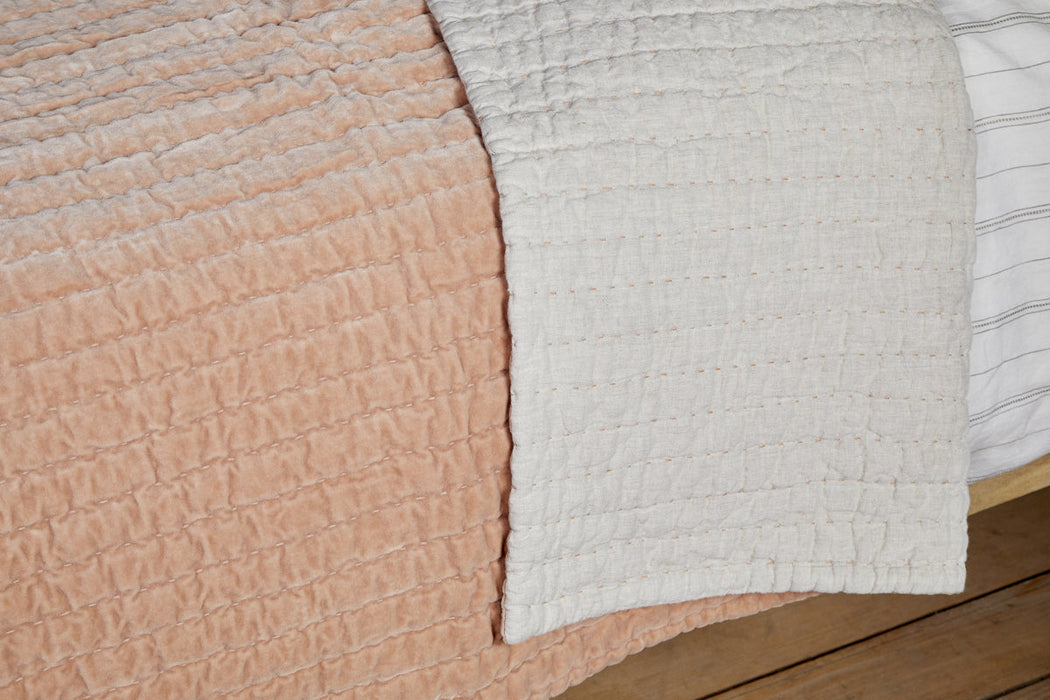 Nidra Velvet & Linen Bed Quilt - Dusty Pink