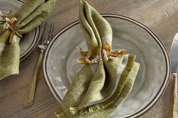 Parili Glass Leaf Napkin Rings - Natural & Rust - (Set of 4)