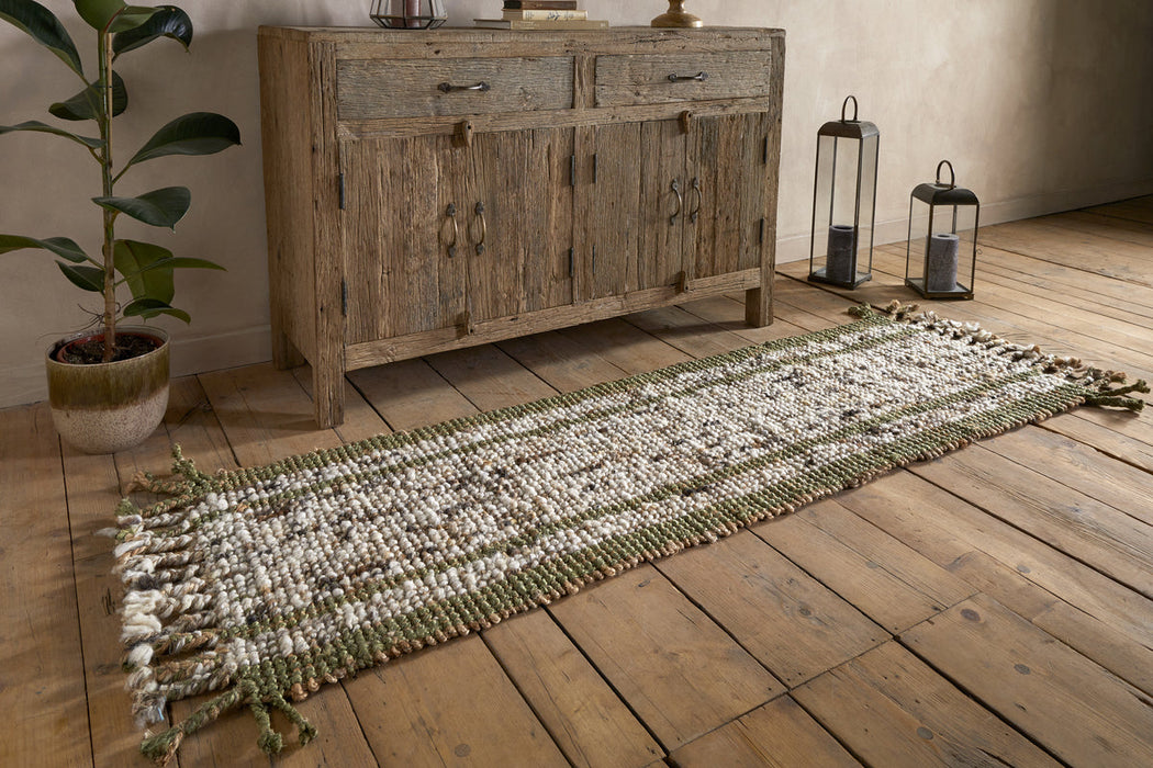 Kanta Jute Textural Tweed Runner Olive Green 66 X 200Cm