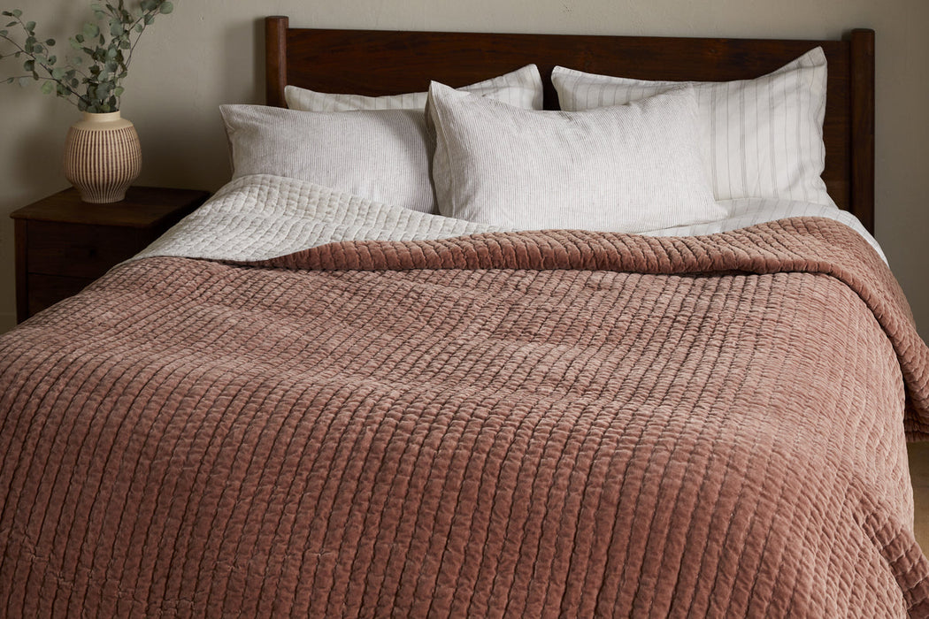 Nidra Velvet Linen Bed Quilt Rust