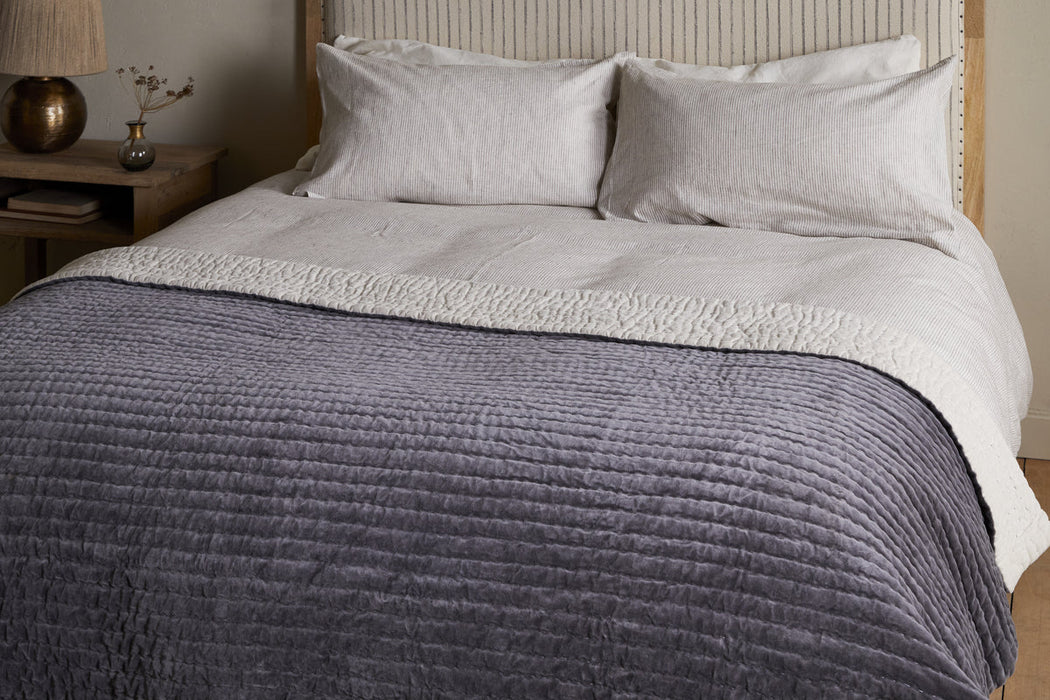 Nidra Velvet Linen Bed Quilt Charcoal