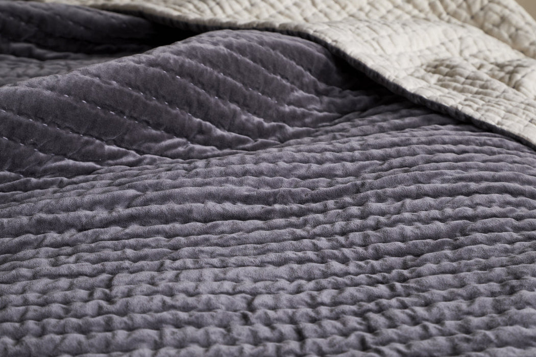 Nidra Velvet Linen Bed Quilt Charcoal