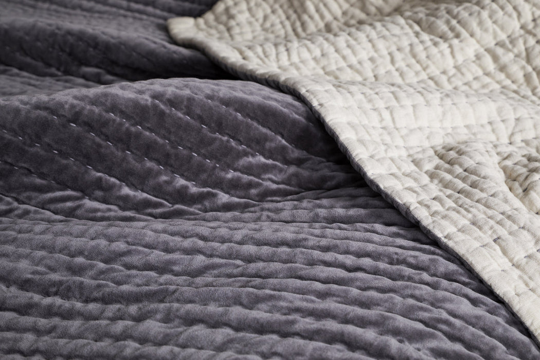 Nidra Velvet Linen Bed Quilt Charcoal