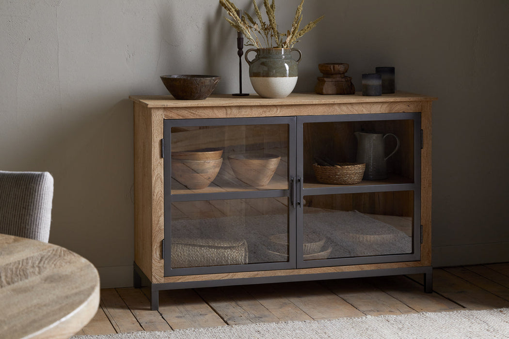 Nirvi Mango Wood Iron Sideboard Black
