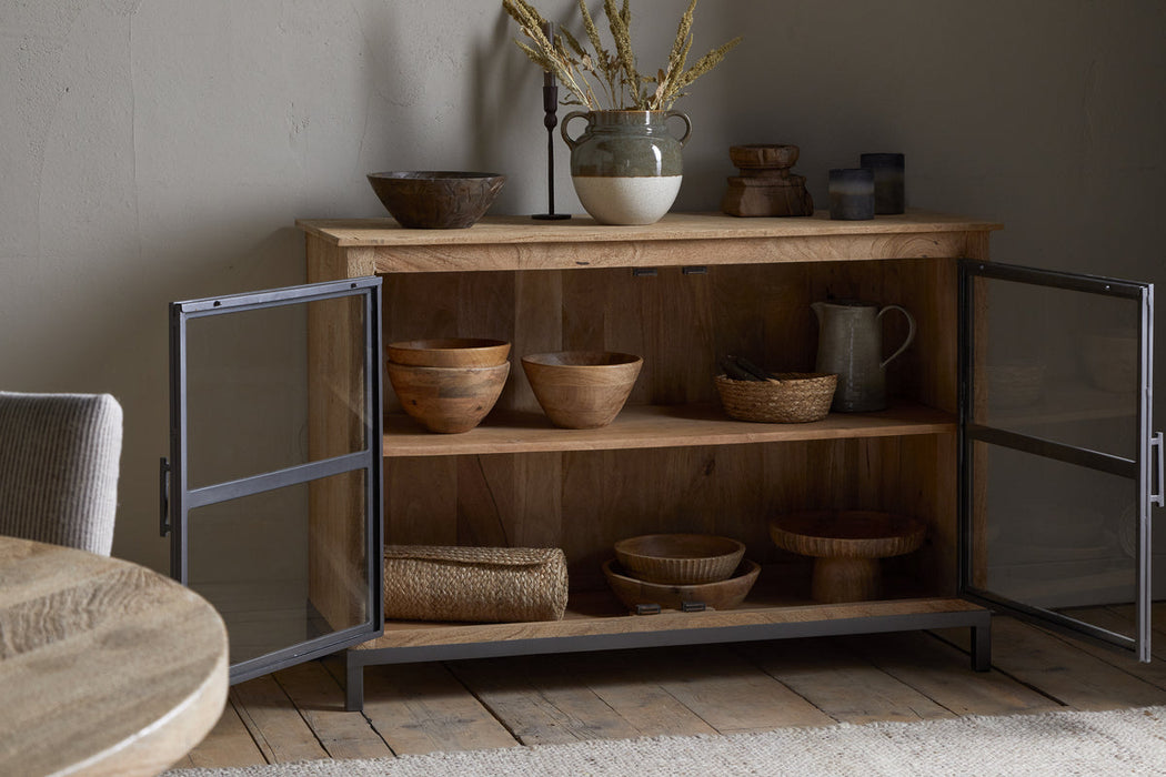 Nirvi Mango Wood Iron Sideboard Black