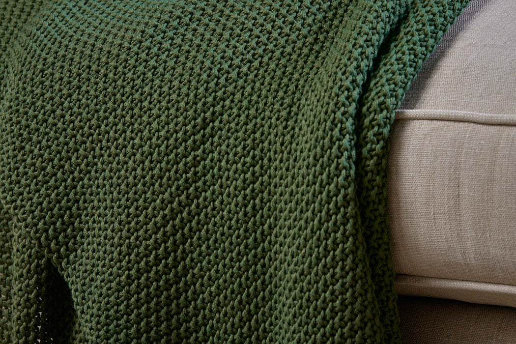 Nahan Moss Stitch Cotton Throw Forest Green