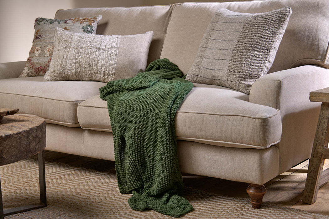 Nahan Moss Stitch Cotton Throw Forest Green