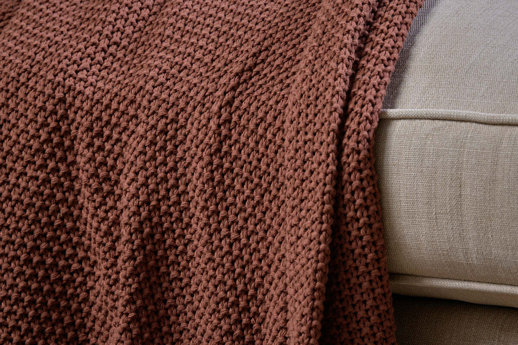 Nahan Moss Stitch Cotton Throw Rust