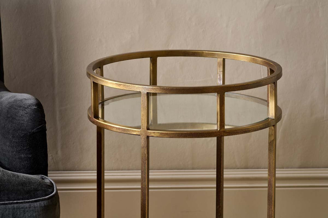 Nakuru Iron Glass Drinks Table Brass