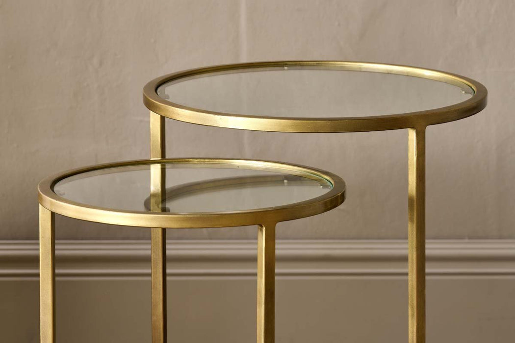 Nakuru Iron Glass Side Table Set Brass