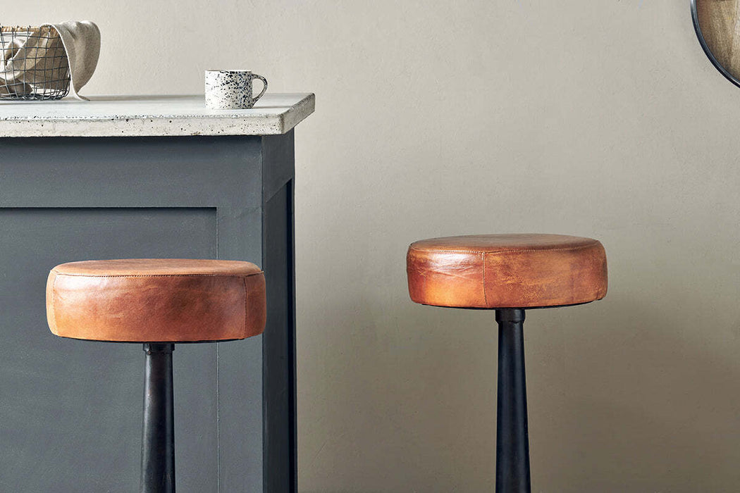 Narwana Leather Round Stool