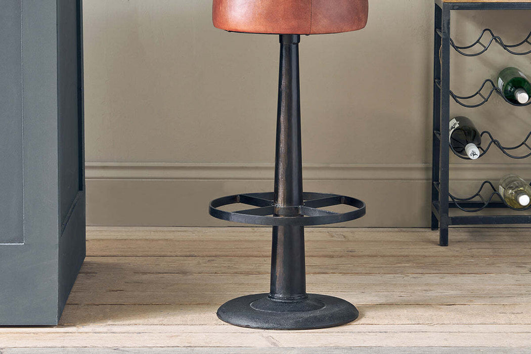 Narwana Leather Round Stool Chocolate Brown
