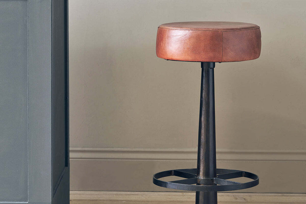 Narwana Leather Round Stool Chocolate Brown