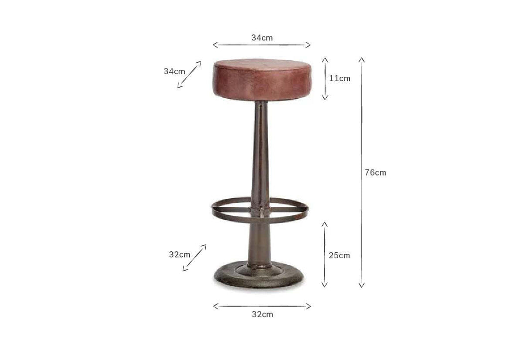 Narwana Leather Round Stool Chocolate Brown