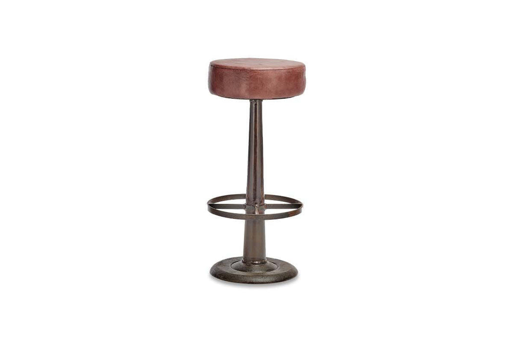 Narwana Leather Round Stool Chocolate Brown
