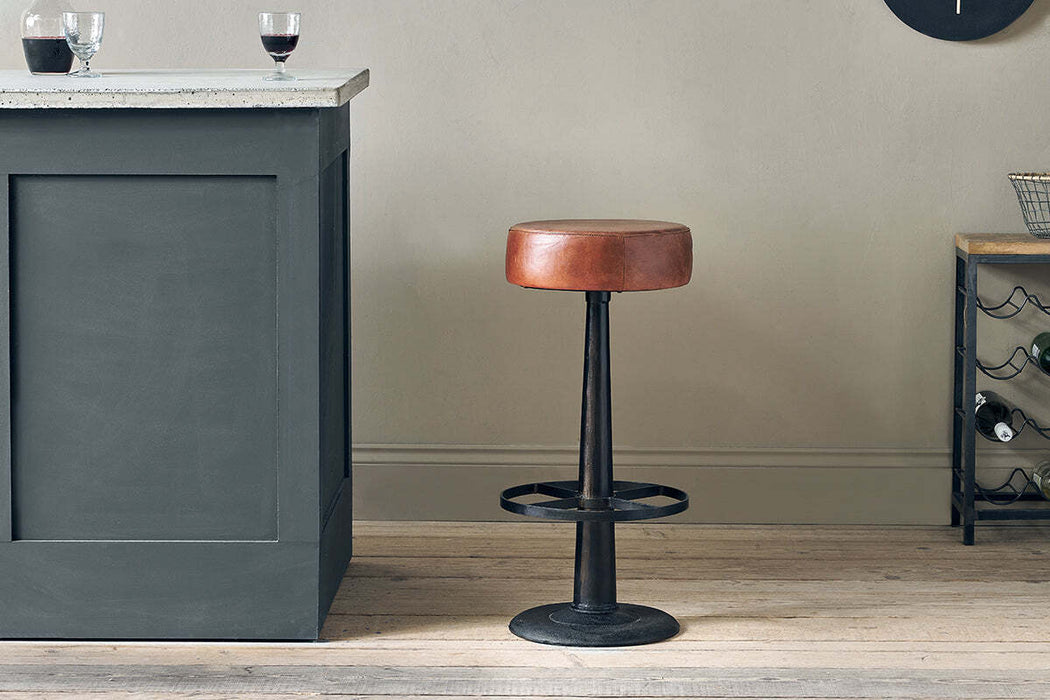 Narwana Leather Round Stool Chocolate Brown