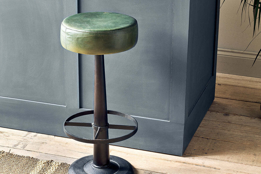 Narwana Leather Round Stool Rich Green