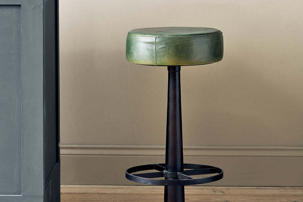 Narwana Leather Round Stool Rich Green