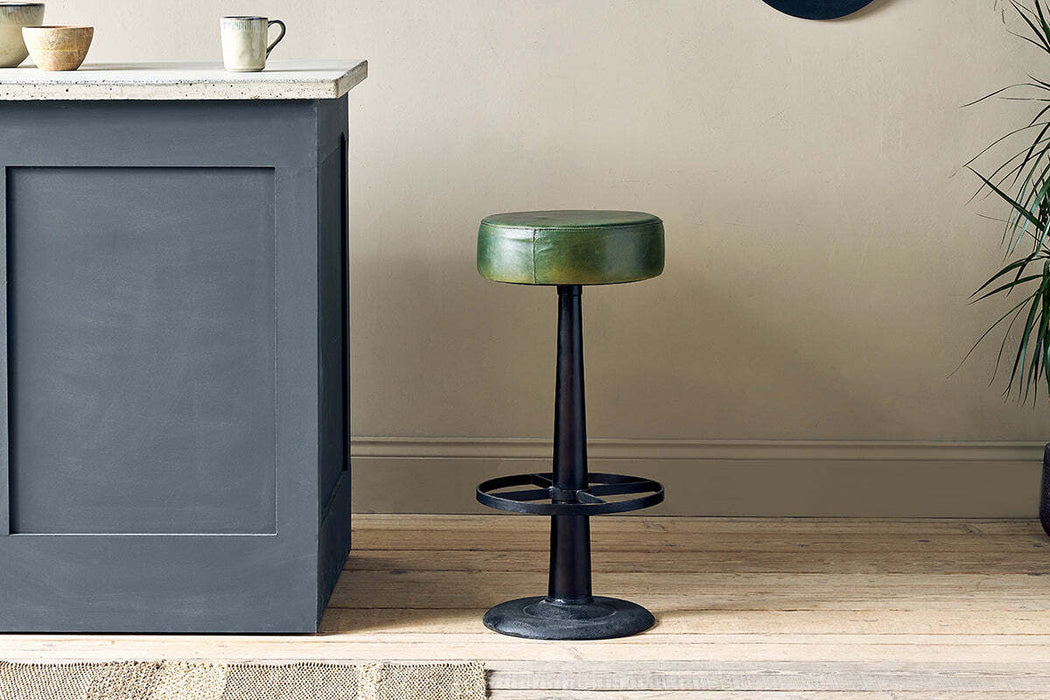 Narwana Leather Round Stool Rich Green