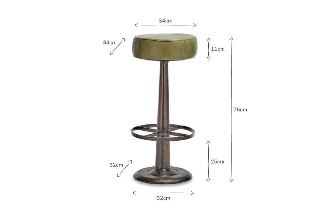 Narwana Leather Round Stool Rich Green