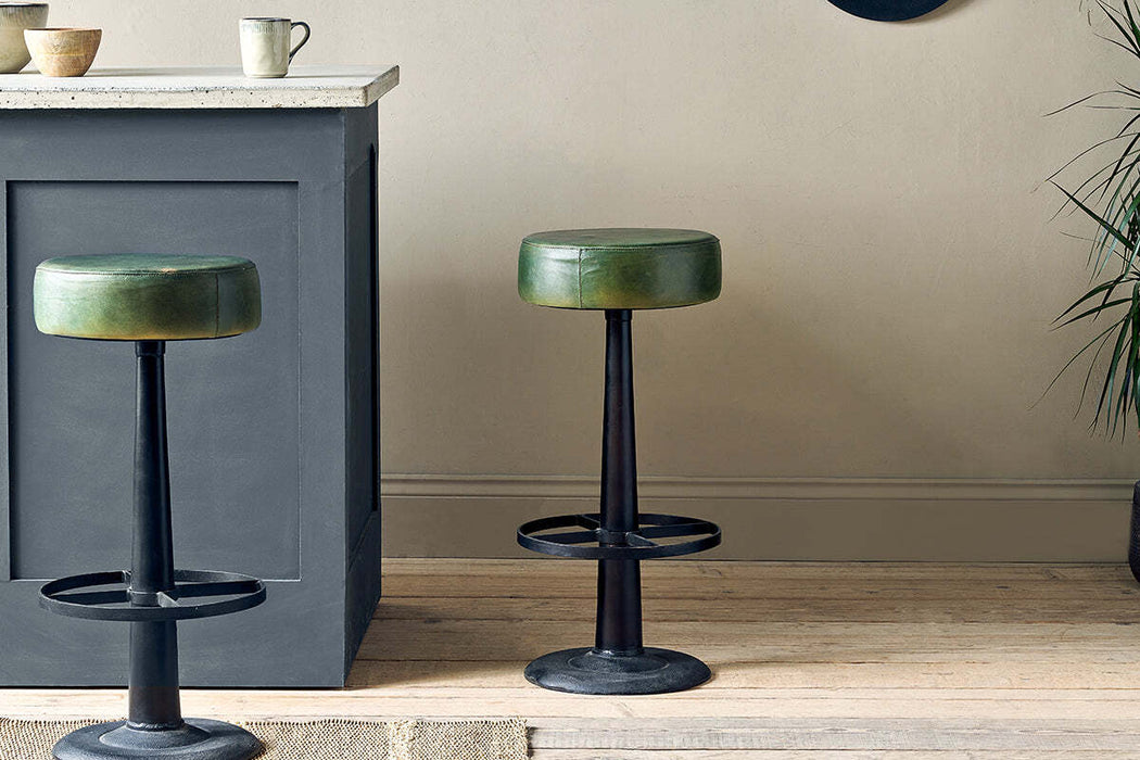 Narwana Leather Round Stool Rich Green