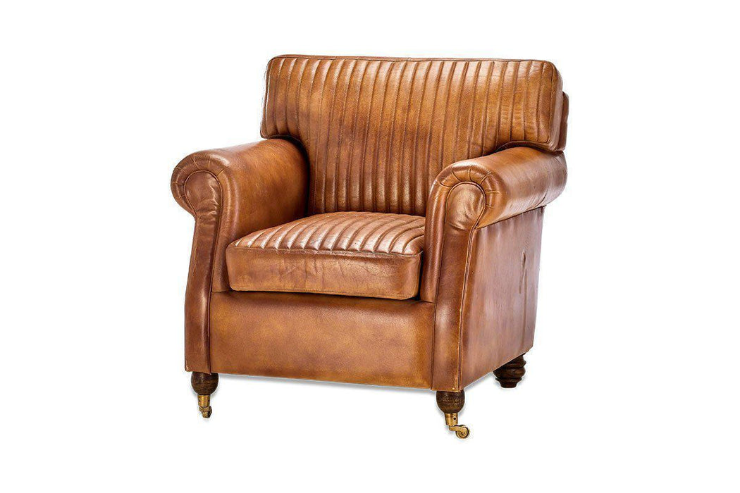 Narwana Ribbed Leather Armchair - Aged Tan