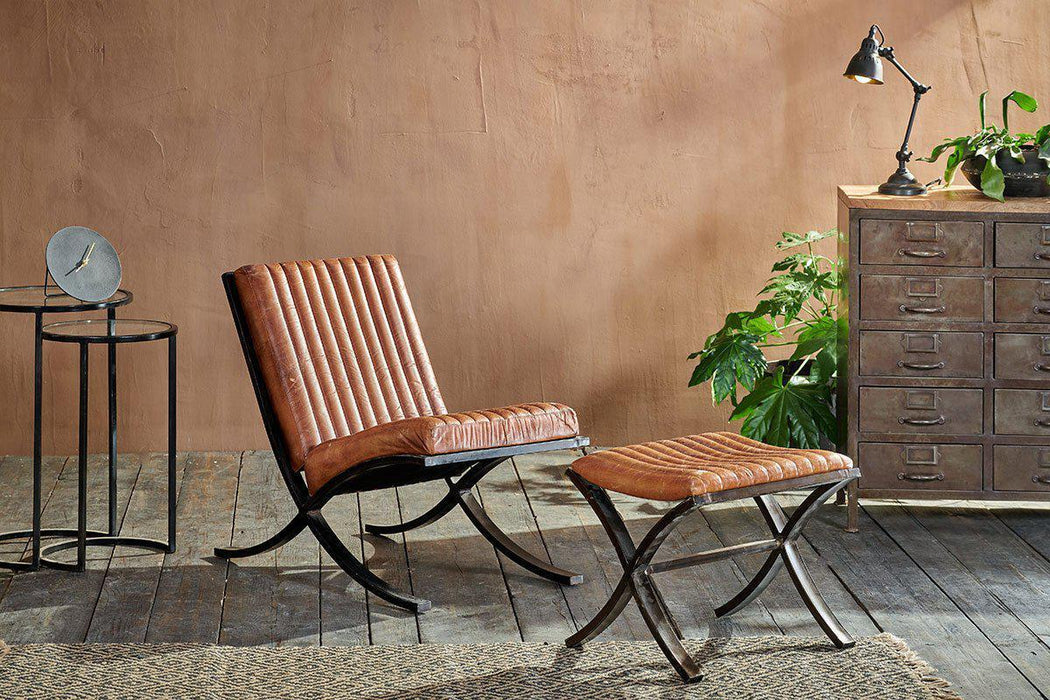 Narwana Ribbed Leather Footstool